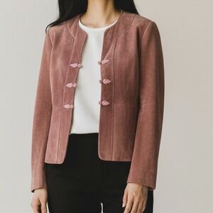 Jones New York Pink Suede nutcracker soldier style Blazer 100% Leather
